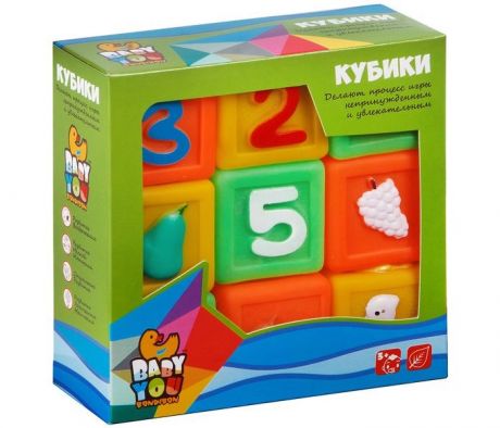 Игрушки для ванны Bondibon Игровой набор для купания кубики Цифры, Фрукты, Животные, 9 шт.