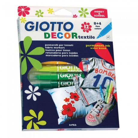 Фломастеры Giotto Decor Textile Специальные для декорирования по ткани 12 цветов