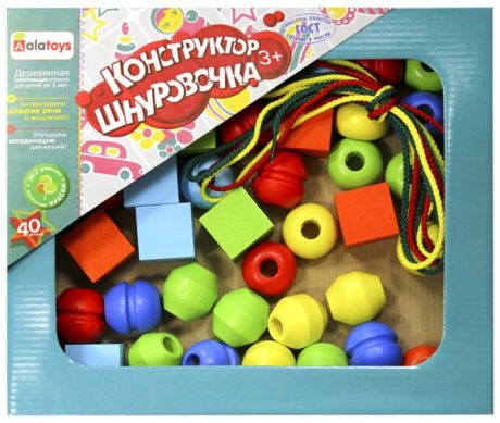 Деревянные игрушки Alatoys Шнуровочка 40 деталей