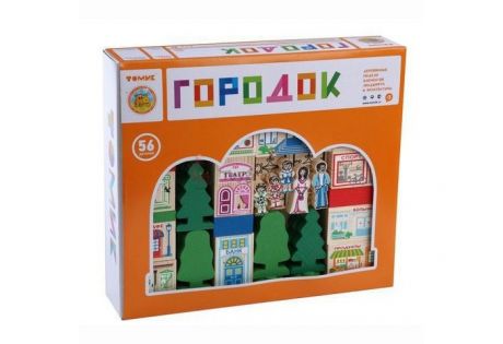 Деревянные игрушки Томик Конструктор Веселый городок 56 деталей