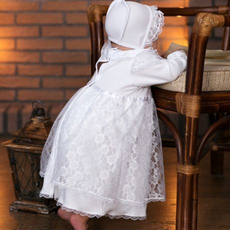 Крестильная одежда Little People Крестильное платье и чепчик 11241