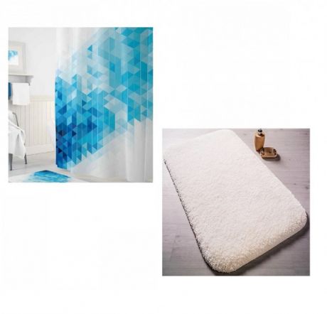 Аксессуары для ванн Confetti Коврик для ванны Miami 57х100 см со шторами для ванн Blue Squares Tropikhome