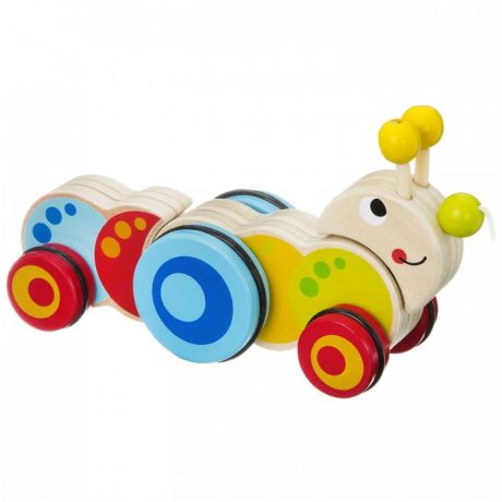 Каталки-игрушки Bondibon Игрушка деревянная каталка с веревочкой Гусеница Bох