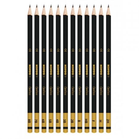 Карандаши, восковые мелки, пастель Kores Набор чернографитных карандашей Grafitos заточенные 12 шт.