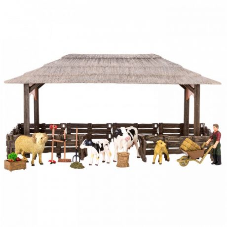 Игровые наборы Masai Mara Набор фигурок животных На ферме (ферма, коровы, овцы, персонаж и инвентарь)
