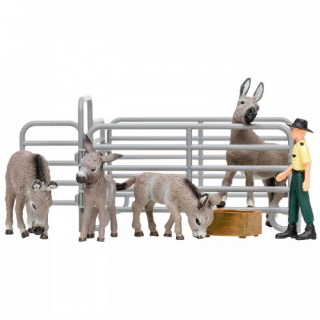 Игровые фигурки Masai Mara Игрушки фигурки На ферме (фермер, семья осликов, ограждение-загон, инвентарь)