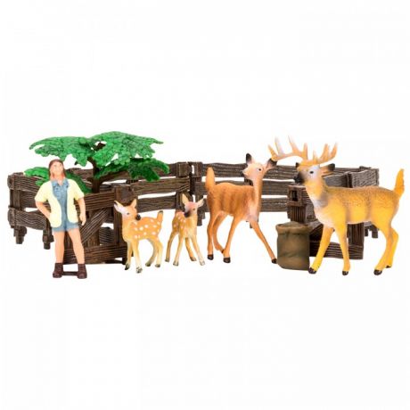Игровые фигурки Masai Mara Игрушки фигурки На ферме (зоолог, семья оленей, дерево, ограждение-загон, инвентарь)