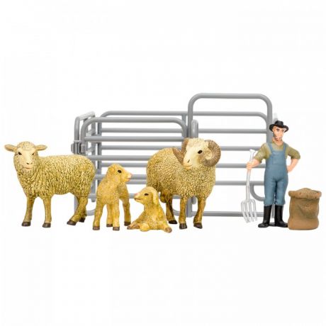 Игровые фигурки Masai Mara Игрушки фигурки На ферме (фермер, семья овец, ограждение-загон, инвентарь)