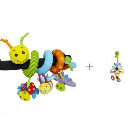 Дуги для колясок и автокресел Biba Toys Развивающая спираль Гусеница и друзья с подвесной игрушкой на прищепке Крошка енот