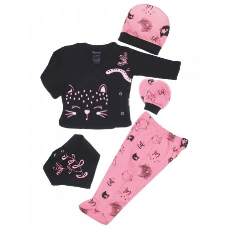 Комплекты детской одежды Mini World Комплект для новорожденного (распашонка, ползунки, шапка, нагрудник и царапки) MW15391