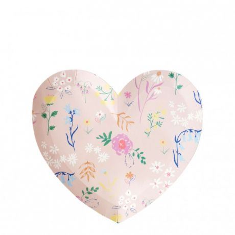 Товары для праздника MeriMeri Тарелки в форме сердца Полевой цветок 194x181 мм 12 шт.