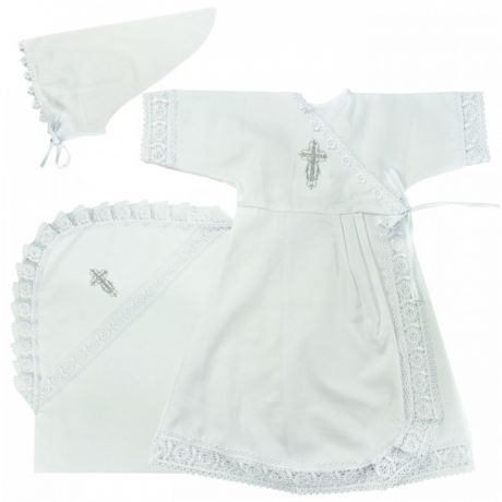 Крестильная одежда Папитто Крестильный набор для девочки: платье, косынка и пеленка 85х85