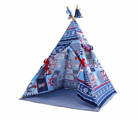 Палатки-домики ДоММой Вигвам Синие штурвалы с ковриком