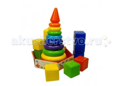 Развивающие игрушки Росигрушка Набор Радуга Макси пирамида+кубики (23 детали)