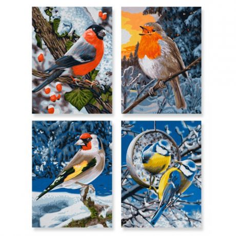 Картины по номерам Schipper Картина по номерам 4 шт. Птицы зимой 18х24 см