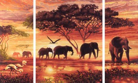 Картины по номерам Schipper Картина по номерам Триптих Африканские слоны 50х80 см