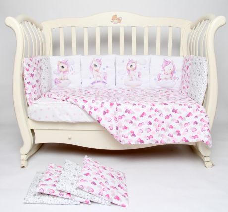 Комплекты в кроватку Подушкино со съемными наволочками Панно подушками Единорожки (6 предметов)