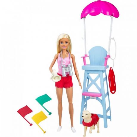 Куклы и одежда для кукол Barbie Кукла Барби Спасатель на пляже с вышкой, собакой и аксессуарами
