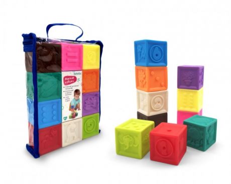 Развивающие игрушки Elefantino Мягкие кубики с выпуклыми элементами в сумочке 10 шт. IT106446