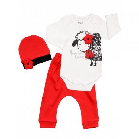 Комплекты детской одежды Mini World Комплект для девочки (боди, брюки, шапка) MW15302