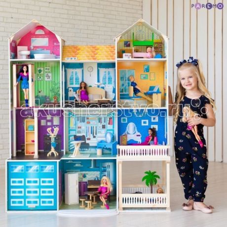 Кукольные домики и мебель Paremo Деревянный кукольный домик Поместье Летиция с мебелью, светом, звуком (36 предметов)