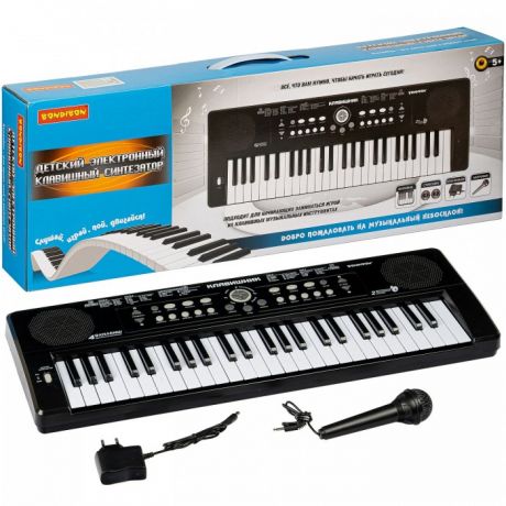 Музыкальные инструменты Bondibon Синтезатор Клавишник с микрофоном и блоком питания 49 клавиш