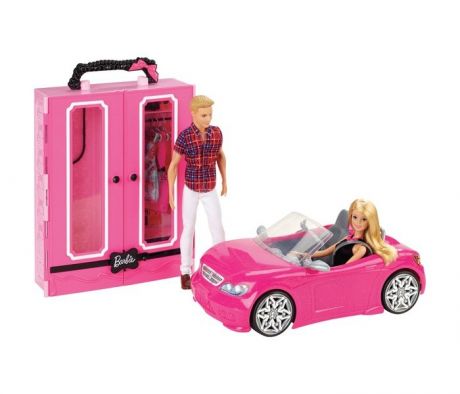 Куклы и одежда для кукол Barbie Набор игровой Barbie и Кен с гардеробом и розовым кабриолетом