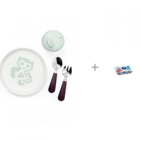 Посуда Stokke Комплект посуды Munch Essentials и Влажные салфетки Aura 120 шт.