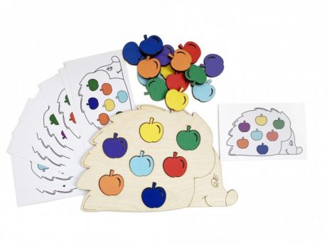 Деревянные игрушки Эврилэнд Мозаика с карточками Большой ежик с яблоками 7 цветов