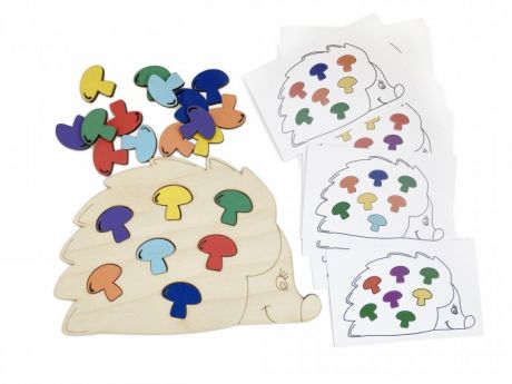 Деревянные игрушки Эврилэнд Мозаика с карточками Большой ежик с грибочками 7 цветов