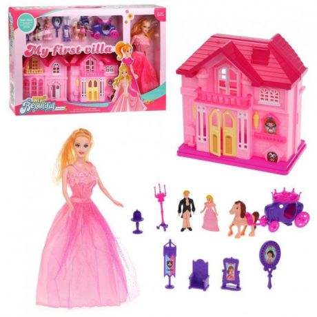 Кукольные домики и мебель Наша Игрушка Игровой набор Кукольный домик с куклой (12 предметов)