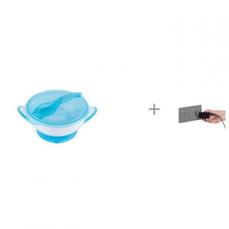 Посуда BabyOno Тарелочка с присоской, крышкой и ложечкой и Заглушка для электрических розеток Baby Safety