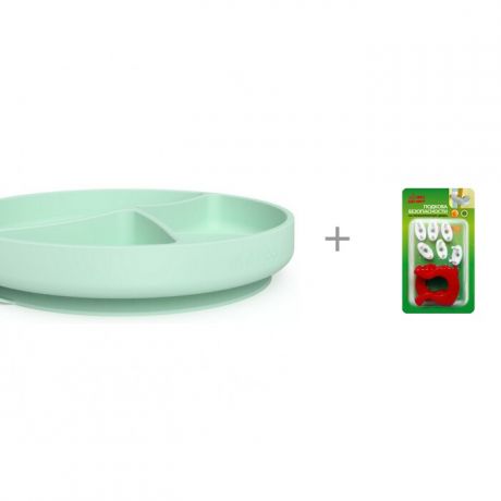 Посуда Everyday Baby Силиконовая тарелка на присоске 4 отсека и набор Baby Safety блокирующих устройств