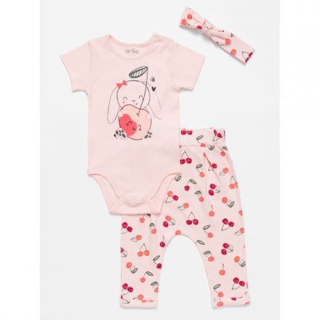 Комплекты детской одежды Artie Комплект для девочек (боди, штанишки, повязка) Sweet cherry AKt3-693d