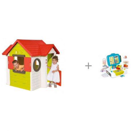 Игровые домики Smoby Игровой детский домик со звонком 810402 и Детская электронная касса с весами и аксессуарами