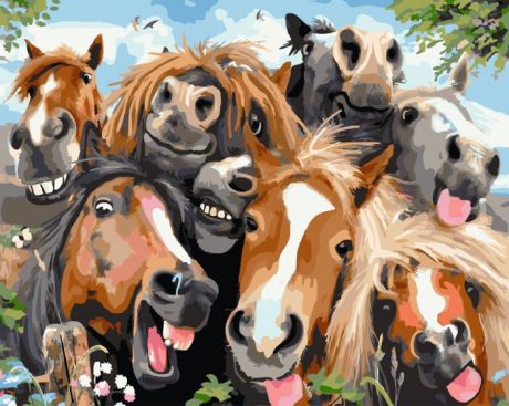 Картины по номерам Paintboy Картина по номерам Веселые лошадки