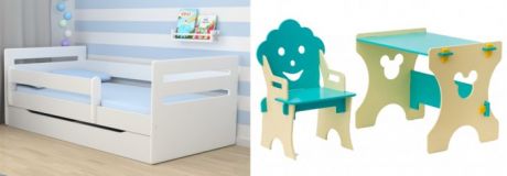 Кровати для подростков Столики Детям с бортиком Мода и столик со стульчиком Гном