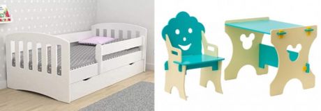 Кровати для подростков Столики Детям с бортиком Классика и столик со стульчиком Гном