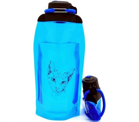 Бутылки для воды Vitdam Складная эко бутылка с карабином Очаровательная кошка 860 мл