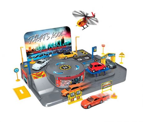 Машины Welly Игровой набор Гараж: 3 машины и вертолет