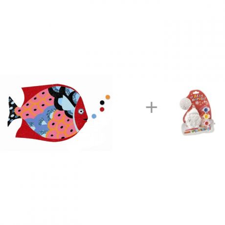 Картины своими руками Djeco цветного песка Радужные рыбки и комплект для творчества Шапка Деда Мороза Bondibon
