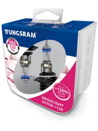 Лампа Tungsram HB4 12V 51W P22d Megalight Ultra +120 (2 штуки) 9006SNU PB2