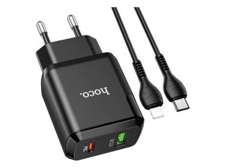 Зарядное устройство Hoco N5 Favor 1xUSB QC3.0 3A / 1xUSB-C PD 18W + кабель Lightning 1.0m Black 6931474738912