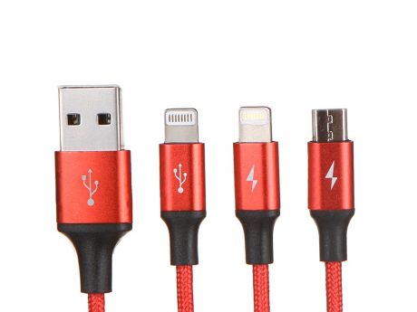 Аксессуар Baseus Rapid Series 3-in-1 USB - MicroUSB / 2xLightning 3A 1.2m Red CAMLL-SU09