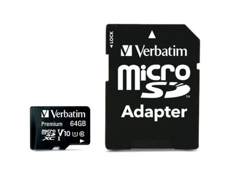 Карта памяти 64Gb - Verbatim Micro Secure Digital XC Class 10 UHS-1 44084 с переходником под SD