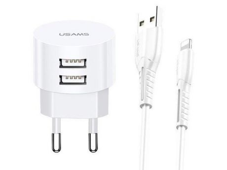 Зарядное устройство Usams Send-Tu Series Set 2xUSB + кабель Lightning U35 White XTXLOGT1804