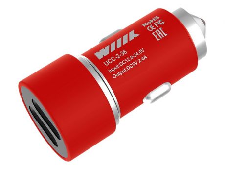 Зарядное устройство WIIIX 2xUSB 2.4A Red UCC-2-36