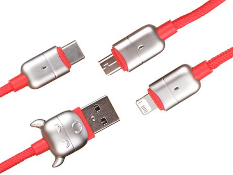 Аксессуар Baseus Year of the Ox One-for-Three USB - MicroUSB/Lightning/USB-C 3.5A 1.2m Red CAMLT-YE09