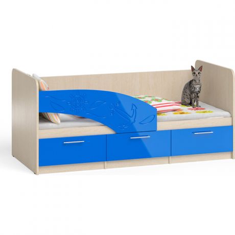 Кровать детская СВК Капитан 1,8Л дуб атланта/синий глянец 80х180 левая