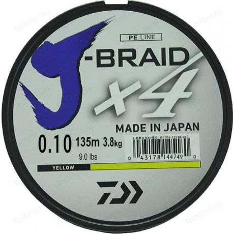 Леска рыболовная Daiwa плетеная J-Braid X4 135м 0,10мм желтая